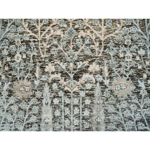 3'x5' Black and Silver, Willow and Cypress Tree Design, Silk with Textured Wool, Hand Knotted, Oriental Rug FWR391086