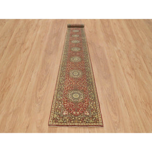 2'7"x20'1" Rust and Brown, Plush Pile, Hand Knotted, All Wool, Antiqued Tabriz Haji Jalili Design, Fine Weave, Vegetable Dyes, XL Runner Oriental Rug FWR394374