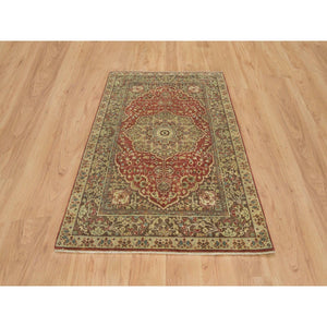 4'2"x6'1" Rust Red, All Wool, Plush Pile, Antiqued Tabriz Haji Jalili Design, Fine Weave, Natural Dyes, Hand Knotted, Oriental Rug FWR394476