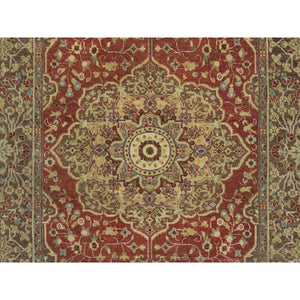 4'2"x6'1" Rust Red, All Wool, Plush Pile, Antiqued Tabriz Haji Jalili Design, Fine Weave, Natural Dyes, Hand Knotted, Oriental Rug FWR394476