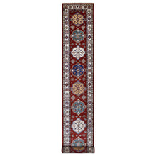 Load image into Gallery viewer, 2&#39;10&quot;x23&#39; Deep Red Super Kazak with Tribal Medallions Hand Knotted Organic Wool Oriental XL Runner Rug FWR411864