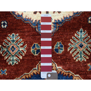 2'10"x23' Deep Red Super Kazak with Tribal Medallions Hand Knotted Organic Wool Oriental XL Runner Rug FWR411864