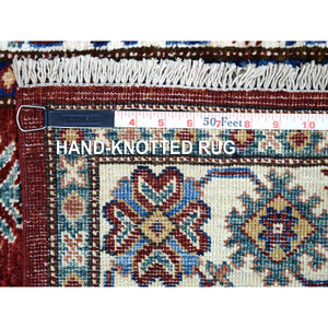 2'10"x23' Deep Red Super Kazak with Tribal Medallions Hand Knotted Organic Wool Oriental XL Runner Rug FWR411864