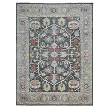 Load image into Gallery viewer, 9&#39;3&quot;x11&#39;9&quot; Charcoal Black Afghan Peshawar with Heriz Design Extra Soft Wool Hand Knotted Oriental Rug FWR419628