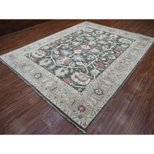 Load image into Gallery viewer, 9&#39;3&quot;x11&#39;9&quot; Charcoal Black Afghan Peshawar with Heriz Design Extra Soft Wool Hand Knotted Oriental Rug FWR419628