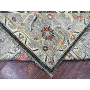 9'3"x11'9" Charcoal Black Afghan Peshawar with Heriz Design Extra Soft Wool Hand Knotted Oriental Rug FWR419628