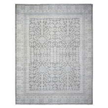 Load image into Gallery viewer, 11&#39;2&quot;x14&#39;3&quot; Stone Gray, Washed Out Peshawar with Khotan and Samarkand Inspired Pomegranate Design, Hand Knotted, Pure Wool, Oversized Oriental Rug FWR439686