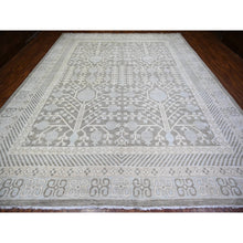 Load image into Gallery viewer, 11&#39;2&quot;x14&#39;3&quot; Stone Gray, Washed Out Peshawar with Khotan and Samarkand Inspired Pomegranate Design, Hand Knotted, Pure Wool, Oversized Oriental Rug FWR439686