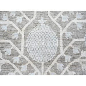 11'2"x14'3" Stone Gray, Washed Out Peshawar with Khotan and Samarkand Inspired Pomegranate Design, Hand Knotted, Pure Wool, Oversized Oriental Rug FWR439686