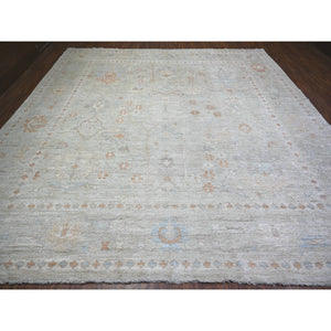 12'x12' Stone Eagle Gray, Pure Wool Hand Knotted, Afghan Angora Oushak with All Over Pattern Natural Dyes, Squarish Oriental Rug FWR447030