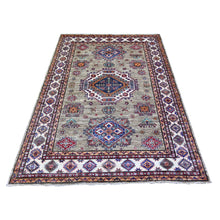 Load image into Gallery viewer, 5&#39;1&quot;x6&#39;10&quot; Bone White, Dense Weave, Pure Wool, Natural Dyes, Afghan Super Kazak, Hand Knotted, Oriental Rug FWR448782