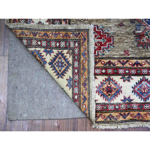 5'1"x6'10" Bone White, Dense Weave, Pure Wool, Natural Dyes, Afghan Super Kazak, Hand Knotted, Oriental Rug FWR448782