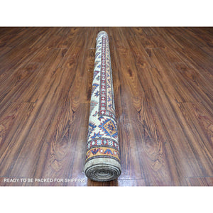 5'1"x6'10" Bone White, Dense Weave, Pure Wool, Natural Dyes, Afghan Super Kazak, Hand Knotted, Oriental Rug FWR448782