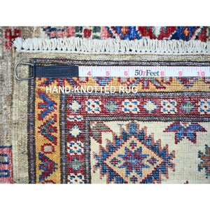 5'1"x6'10" Bone White, Dense Weave, Pure Wool, Natural Dyes, Afghan Super Kazak, Hand Knotted, Oriental Rug FWR448782