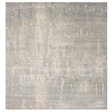 Load image into Gallery viewer, 12&#39;x12&#39; Sharkfin With Crushed Ice Gray, Wool and Silk, Hand Knotted, Modern Abstract Design With Vibrant Colors, Square Oriental Rug FWR451992