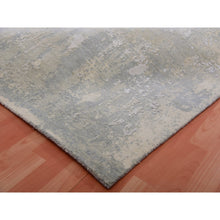 Load image into Gallery viewer, 12&#39;x12&#39; Sharkfin With Crushed Ice Gray, Wool and Silk, Hand Knotted, Modern Abstract Design With Vibrant Colors, Square Oriental Rug FWR451992