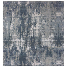 Load image into Gallery viewer, 12&#39;x12&#39; Grotto Blue With Mix Of Delray gray, Hi-Lo Pile, Abstract Design, Wool and Silk, Modern Hand Knotted, Denser Weave Square Oriental Rug FWR451998