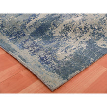 Load image into Gallery viewer, 12&#39;x12&#39; Grotto Blue With Mix Of Delray gray, Hi-Lo Pile, Abstract Design, Wool and Silk, Modern Hand Knotted, Denser Weave Square Oriental Rug FWR451998