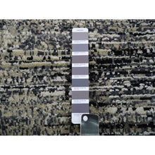 Load image into Gallery viewer, 9&#39;10&quot;x14&#39; Caviar Black with Mix of Gray, Hand Knotted, Modern Striae Design, Soft Colors Wool and Silk Oriental Rug FWR452010