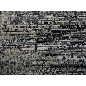 9'10"x14' Caviar Black with Mix of Gray, Hand Knotted, Modern Striae Design, Soft Colors Wool and Silk Oriental Rug FWR452010