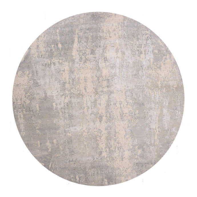 12'x12' Nimbus Gray With Shade Of Boothbay Gray, Soft Pile, Modern and Abstract Design, Hand Knotted Wool and Silk, Oriental Round Rug FWR452016