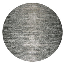 Load image into Gallery viewer, 12&#39;x12&#39; Tricorn Black with Shade of Gray, Modern Striae Design, Soft Pile Wool and Silk Hand Knotted, Round Oriental Rug FWR452022