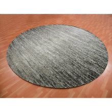 Load image into Gallery viewer, 12&#39;x12&#39; Tricorn Black with Shade of Gray, Modern Striae Design, Soft Pile Wool and Silk Hand Knotted, Round Oriental Rug FWR452022