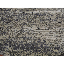 Load image into Gallery viewer, 12&#39;x12&#39; Tricorn Black with Shade of Gray, Modern Striae Design, Soft Pile Wool and Silk Hand Knotted, Round Oriental Rug FWR452022