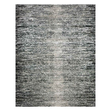 Load image into Gallery viewer, 8&#39;x10&#39;3&quot; Domino Black with Misty Gray, Modern Striae Design, Soft Pile Wool and Silk Hand Knotted, Oriental Rug FWR452064