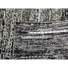 Load image into Gallery viewer, 8&#39;x10&#39;3&quot; Domino Black with Misty Gray, Modern Striae Design, Soft Pile Wool and Silk Hand Knotted, Oriental Rug FWR452064