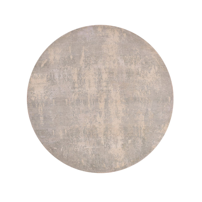 6'x6' Flannel Gray, Wool and Silk, Hand Knotted, Modern Abstract Design, Round Oriental Rug FWR452082