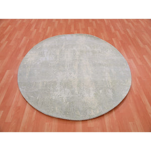 6'x6' Flannel Gray, Wool and Silk, Hand Knotted, Modern Abstract Design, Round Oriental Rug FWR452082