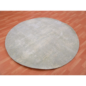 6'x6' Flannel Gray, Wool and Silk, Hand Knotted, Modern Abstract Design, Round Oriental Rug FWR452082