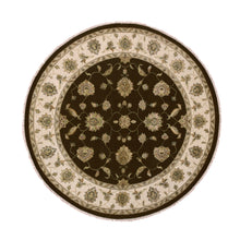 Load image into Gallery viewer, 8&#39;x8&#39; Wenge Brown With Wimborne White Border, Hand Knotted Thick and Plush, Rajasthan All Over Design, Wool and Silk Round Oriental Rug FWR452142