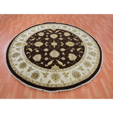 Load image into Gallery viewer, 8&#39;x8&#39; Wenge Brown With Wimborne White Border, Hand Knotted Thick and Plush, Rajasthan All Over Design, Wool and Silk Round Oriental Rug FWR452142