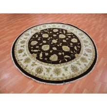 Load image into Gallery viewer, 8&#39;x8&#39; Wenge Brown With Wimborne White Border, Hand Knotted Thick and Plush, Rajasthan All Over Design, Wool and Silk Round Oriental Rug FWR452142