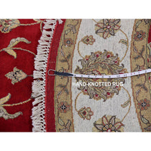 Load image into Gallery viewer, 8&#39;x8&#39; Hot Ember Red, Hand Knotted, Rajasthan Design With Ivory Border, Thick and Plush, All Over Pattern, Wool and Silk, Round Oriental Rug FWR452154