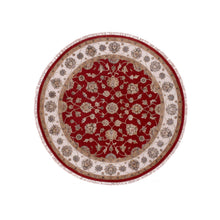 Load image into Gallery viewer, 6&#39;x6&#39; Exotic Red, Hand Knotted All Over Leaf Pattern, Thick and Plush, Wool and Silk, Rajasthan Design, Oriental Round Rug FWR452166