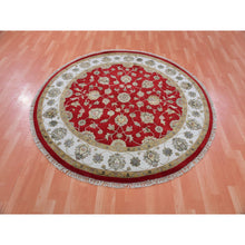 Load image into Gallery viewer, 6&#39;x6&#39; Exotic Red, Hand Knotted All Over Leaf Pattern, Thick and Plush, Wool and Silk, Rajasthan Design, Oriental Round Rug FWR452166