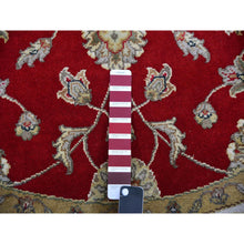 Load image into Gallery viewer, 6&#39;x6&#39; Exotic Red, Hand Knotted All Over Leaf Pattern, Thick and Plush, Wool and Silk, Rajasthan Design, Oriental Round Rug FWR452166