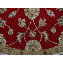 Load image into Gallery viewer, 6&#39;x6&#39; Exotic Red, Hand Knotted All Over Leaf Pattern, Thick and Plush, Wool and Silk, Rajasthan Design, Oriental Round Rug FWR452166