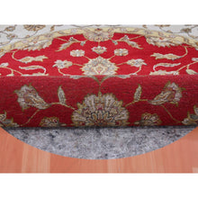 Load image into Gallery viewer, 6&#39;x6&#39; Caliente Red With Cloud White, Rajasthan Design All Over Pattern, Hand Knotted Thick and Plush, Wool and Silk, Round Oriental Rug FWR452172