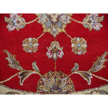 Load image into Gallery viewer, 6&#39;x6&#39; Caliente Red With Cloud White, Rajasthan Design All Over Pattern, Hand Knotted Thick and Plush, Wool and Silk, Round Oriental Rug FWR452172