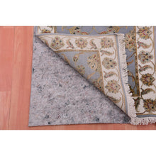 Load image into Gallery viewer, 2&#39;7&quot;x18&#39;8&quot; Santorini Blue With Swiss Coffee White Border, All Over Leaf Design, Rajasthan Hand Knotted Wool and Silk, Thick and Plush, Soft Pile, XL Runner Oriental Rug FWR452190