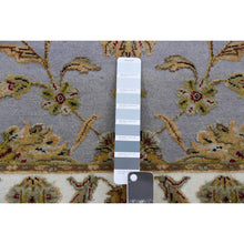 Load image into Gallery viewer, 2&#39;7&quot;x18&#39;8&quot; Santorini Blue With Swiss Coffee White Border, All Over Leaf Design, Rajasthan Hand Knotted Wool and Silk, Thick and Plush, Soft Pile, XL Runner Oriental Rug FWR452190