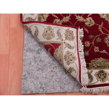 Load image into Gallery viewer, 2&#39;8&quot;x21&#39; Moroccan Red, Ivory Border, Thick and Plush, Rajasthan Design All Over Leaf Motifs, Wool and Silk, Hand Knotted XL Runner Oriental Rug FWR452208