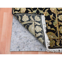 Load image into Gallery viewer, 2&#39;7&quot;x20&#39;2&quot; Kettle Black, Hand Knotted Thick and Plush Pile, Wool and Silk Rajasthan Design, All Over Leaf Motifs, XL Runner Oriental Rug FWR452214