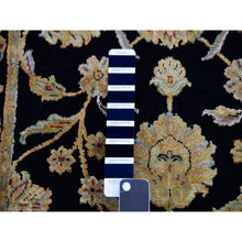 Load image into Gallery viewer, 2&#39;7&quot;x20&#39;2&quot; Kettle Black, Hand Knotted Thick and Plush Pile, Wool and Silk Rajasthan Design, All Over Leaf Motifs, XL Runner Oriental Rug FWR452214