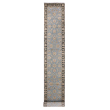 Load image into Gallery viewer, 2&#39;8&quot;x20&#39;8&quot; Cathedral Gray and Raisin Brown, Hand Knotted, Thick and Plush, Rajasthan All Over Leaf Pattern, Wool and Silk, XL Runner Oriental Rug FWR452226