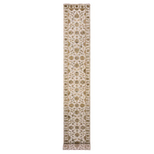 Load image into Gallery viewer, 2&#39;7&quot;x19&#39;9&quot; Chantilly Lace White, Hand Knotted Rajasthan Soft Pile Silk and Wool All Over Leaf Design, Thick and Plush Oriental XL Runner Rug FWR452232